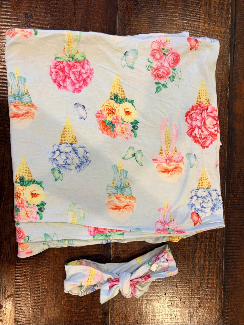 Posh peanut Floral Ice Cream Cone Swaddle + Headband Set - Pastel Floral Print